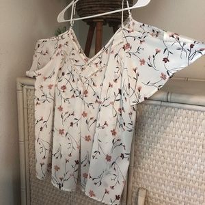 ** Sienna Sky ** Open Shoulder White / Pink Floral Blouse